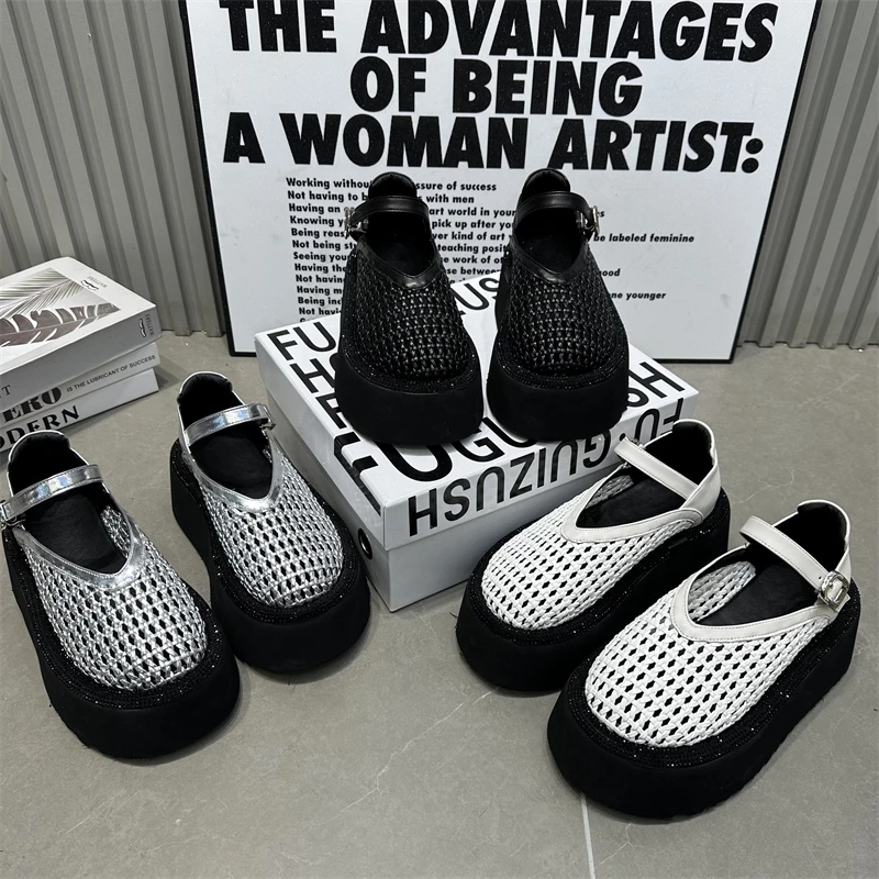 女鞋时尚百搭夏季运动舒适透气春夏镂空韩版厚底平底网面潮流潮鞋