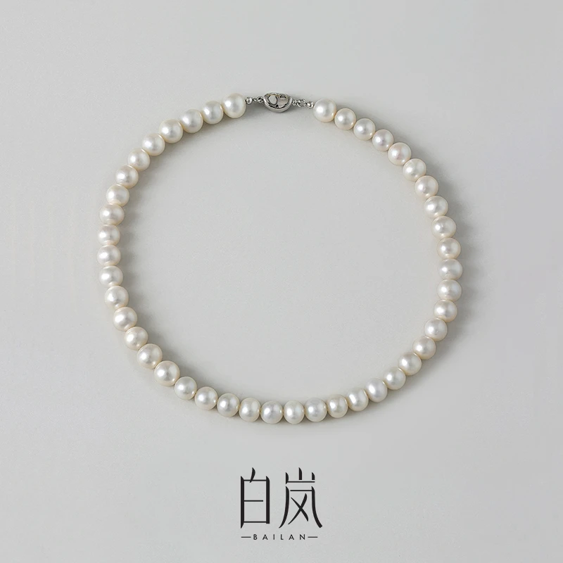白岚9-10mm近圆珍珠项链女微瑕925银轻奢气质百搭经典时尚XL3844
