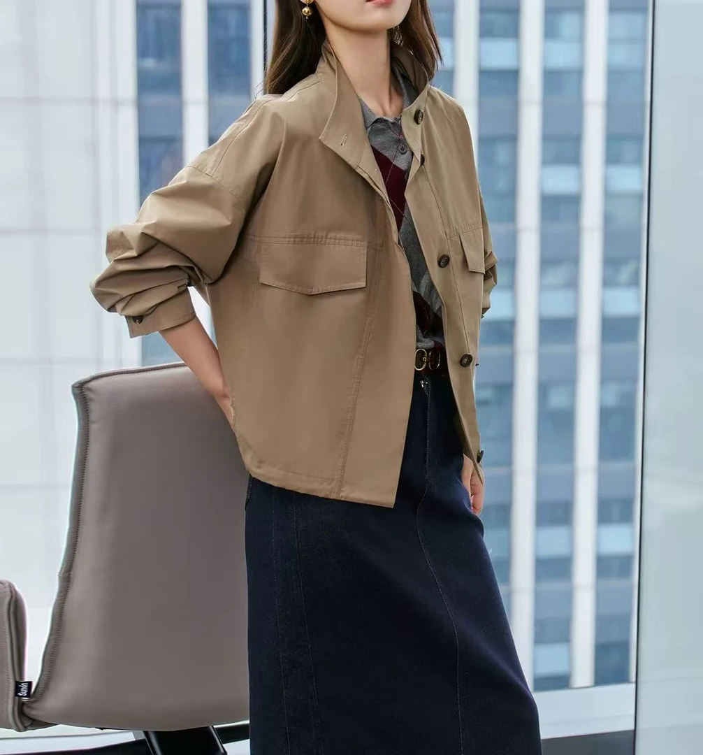 EP2025早秋新款女装 卡其色短款宽松休闲工装夹克外套1217A
