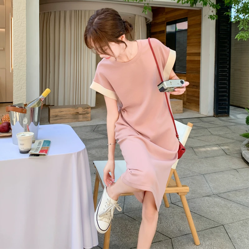粉色气质简约巨好看连衣裙女中长款2025夏新款法式宽松减龄卫衣裙
