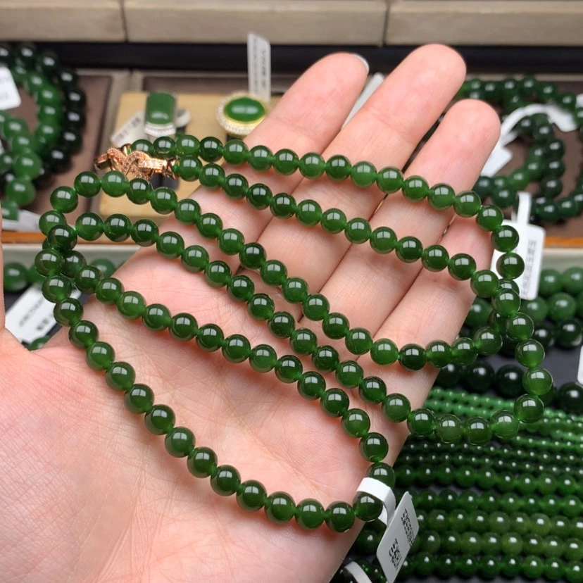 【闪购商品】颈饰未镶嵌和田玉（碧玉）6m菠菜绿无黑