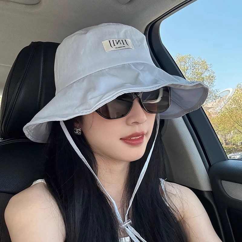 大檐渔夫帽女2025新款夏季户外出游遮阳防紫外线系带防晒太阳帽子