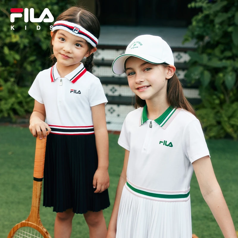 【清爽透气】斐乐儿童夏装女童连衣裙运动翻领polo裙学院风百褶裙