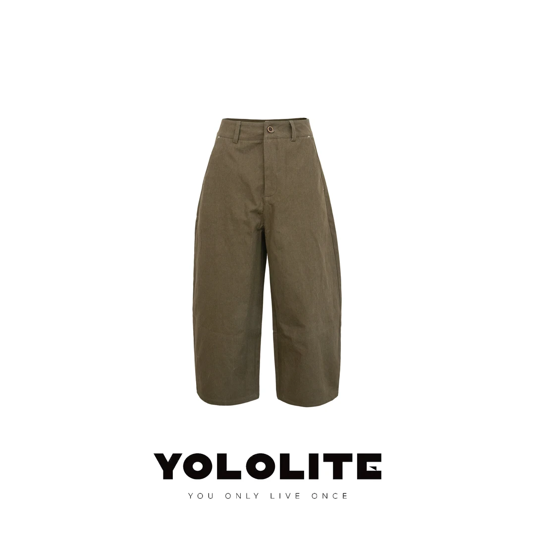 YOLOLITE【莫里亚】2529夏季中腰宽松显瘦直筒九分裤100%棉休闲裤
