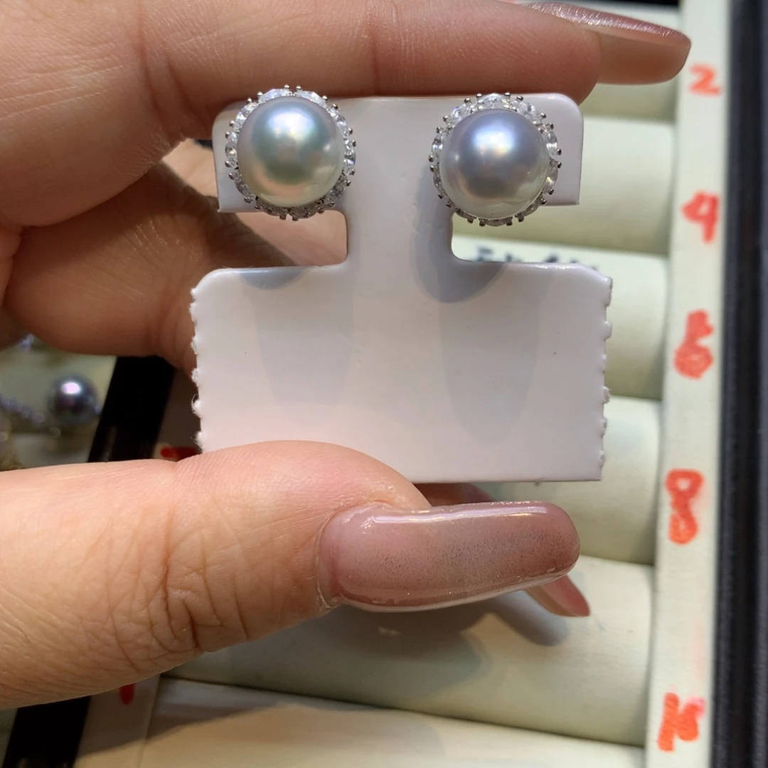 银S925镶嵌耳饰海水珍珠