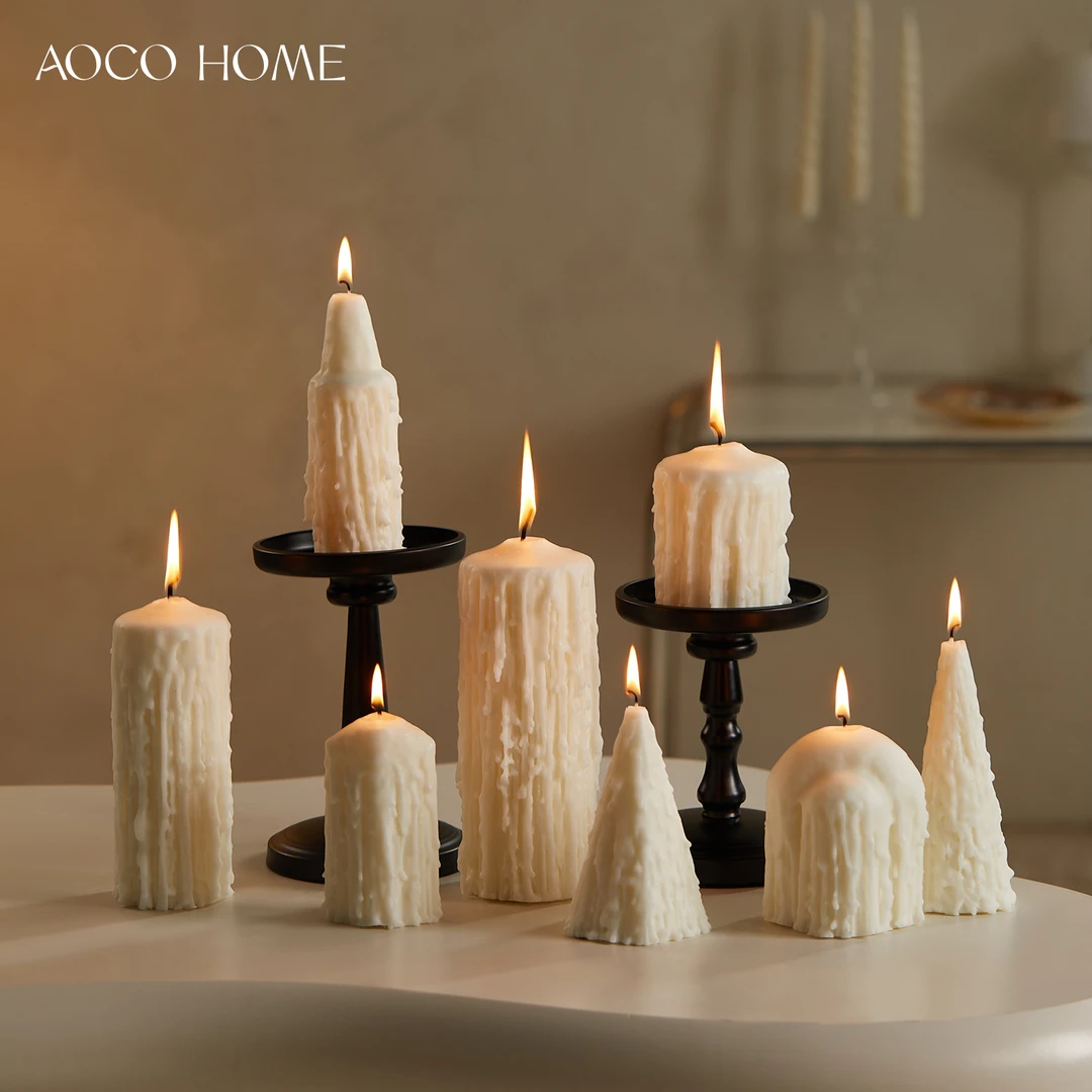 手作白色滴泪蜡烛室内浪漫烛光晚餐氛围感治愈系创意家居装饰摆件