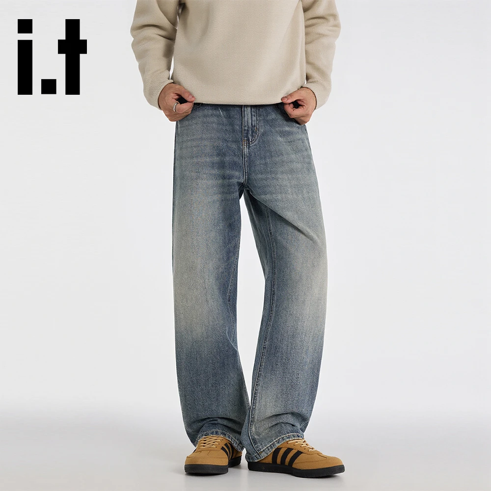 it:CHOCOOLATE秋季新款潮牌水洗复古牛仔裤男宽松百搭猫须休闲裤