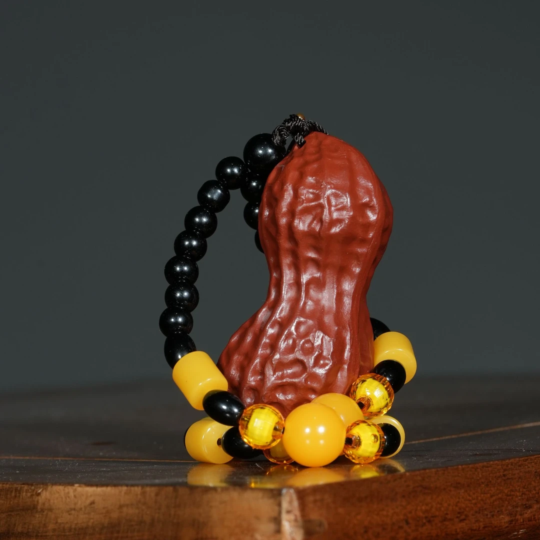 宜兴原矿朱泥大红袍雕塑《花生》紫砂手把件手工茶宠茶玩茶道摆件