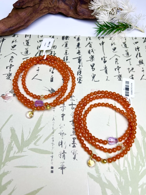 西亚珠宝WJH23-南红樱桃红三圈手串4mm+多样性发其一