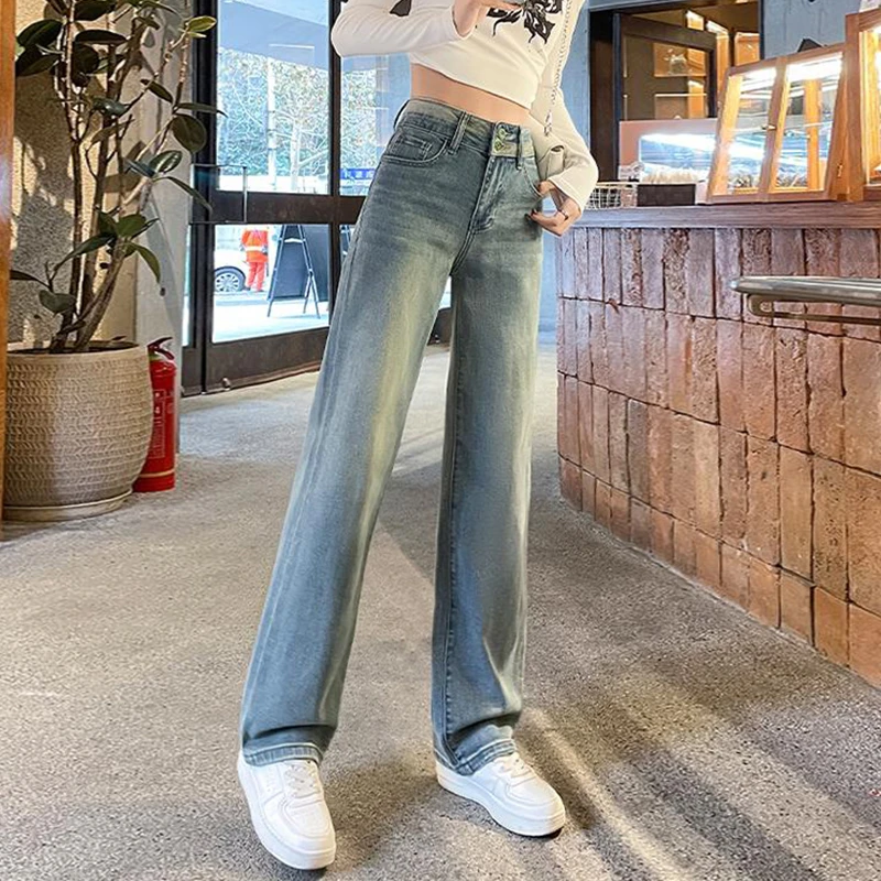 多金大码女装2025新款胖MM高腰显瘦直筒裤牛仔裤女弹力宽松裤子