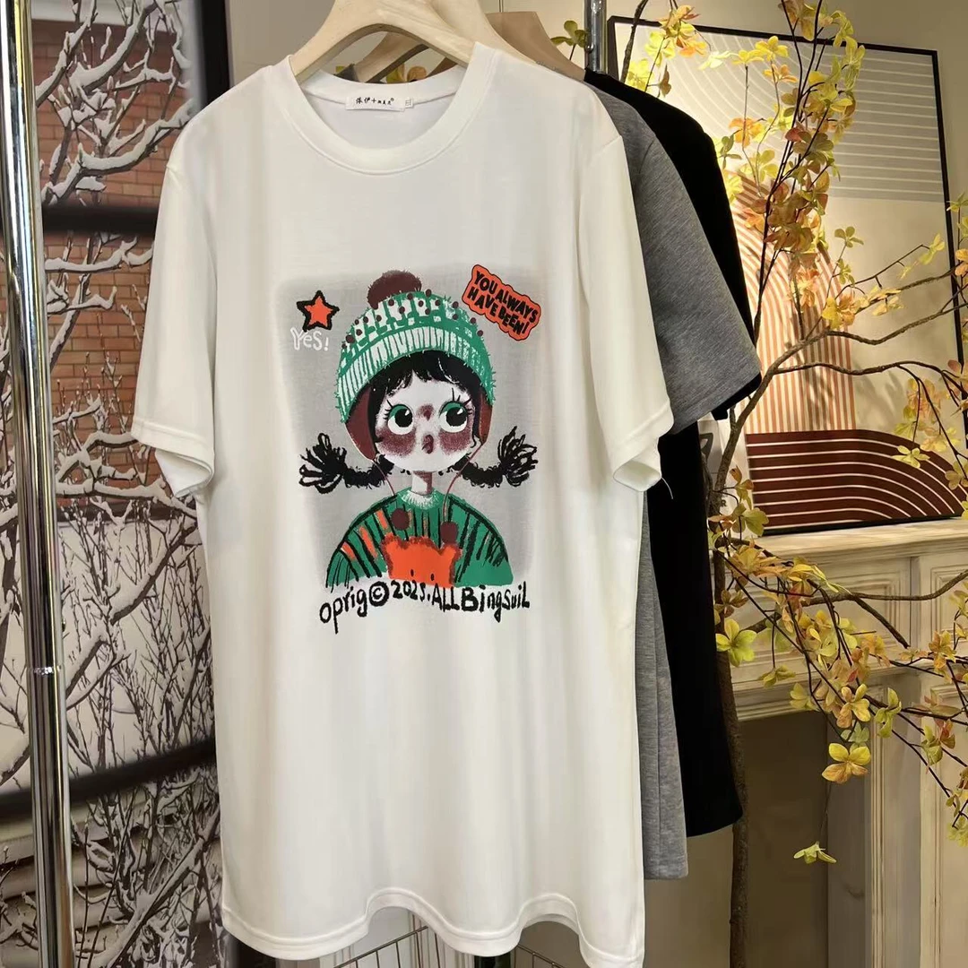 「英式典雅」东东家*6219大码早春新款印花休闲百搭宽松显瘦短袖