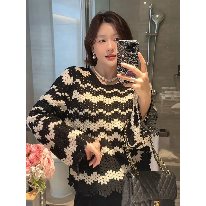 【DIS 定制】【条纹定律】慵懒设计感撞色条纹针织衫上衣Z525X17327