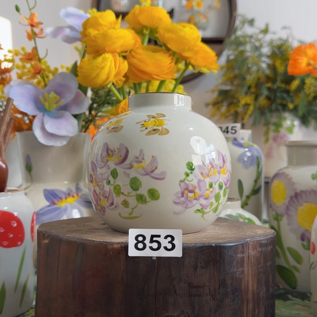 摆件景德镇陶瓷手绘小花瓶摆件无孔