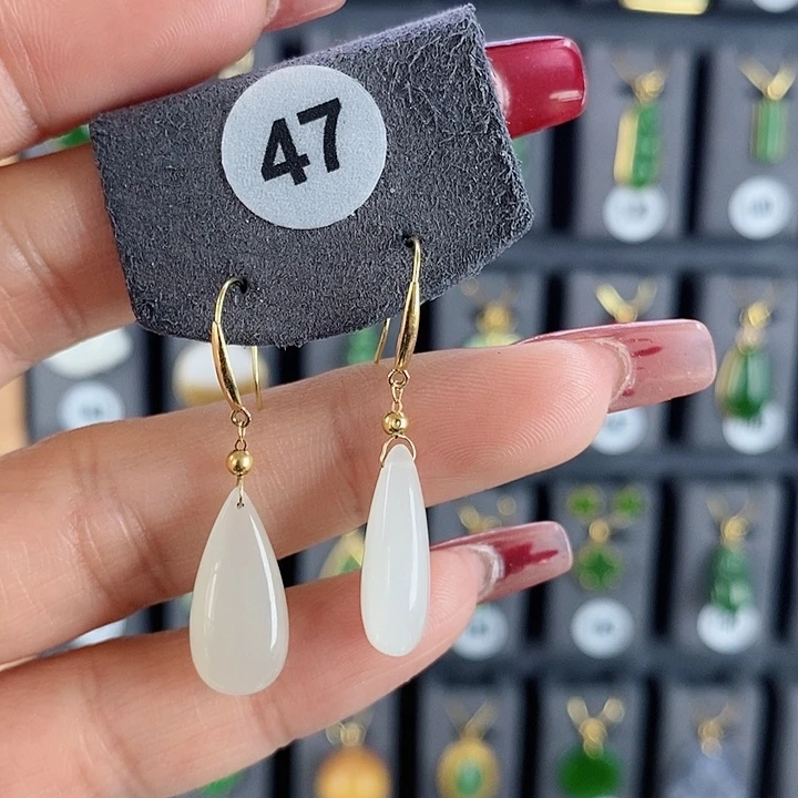 和田玉耳饰18K金镶嵌