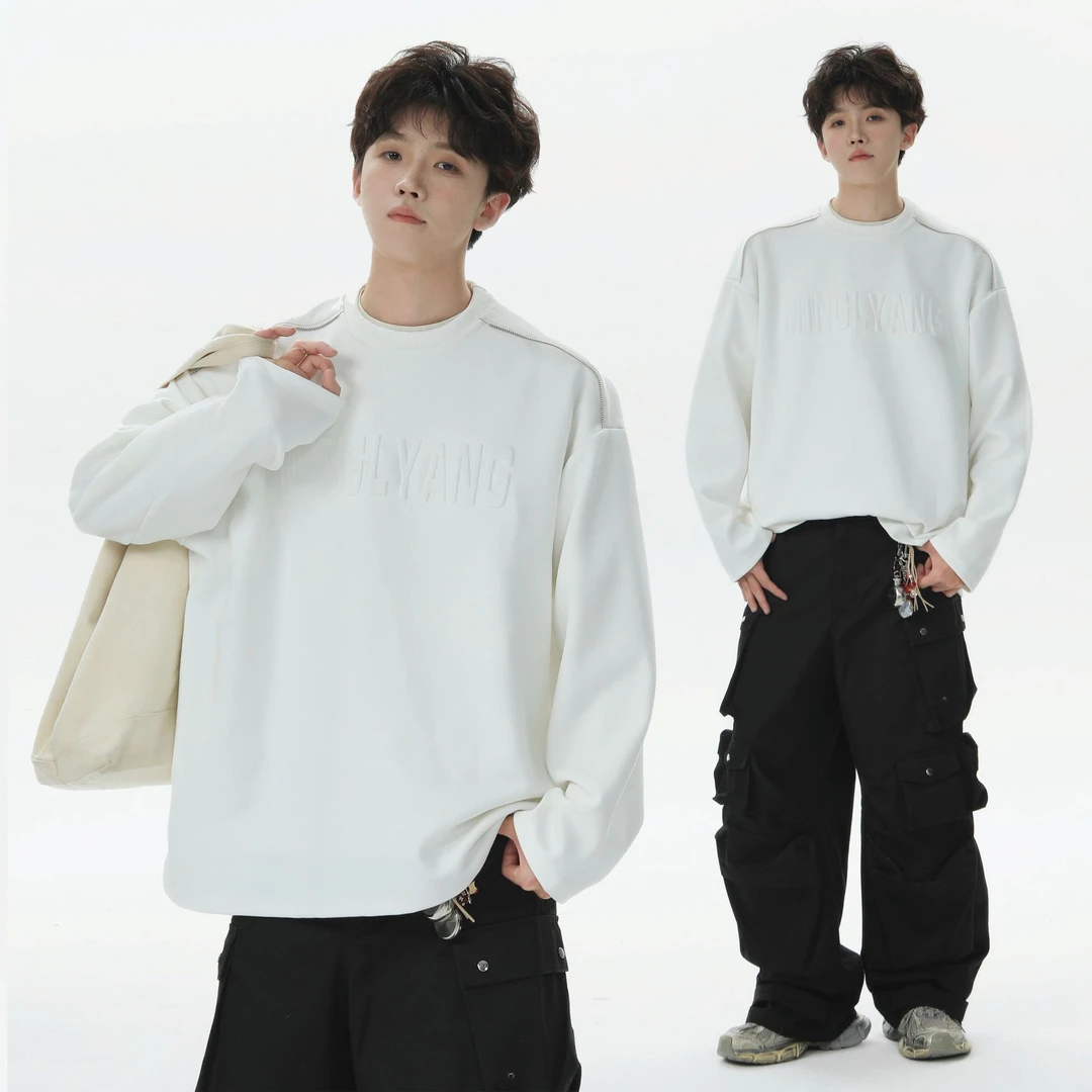 钢印工艺长袖卫衣男宽松潮秋冬400克新款内搭打底衫休闲圆领学生