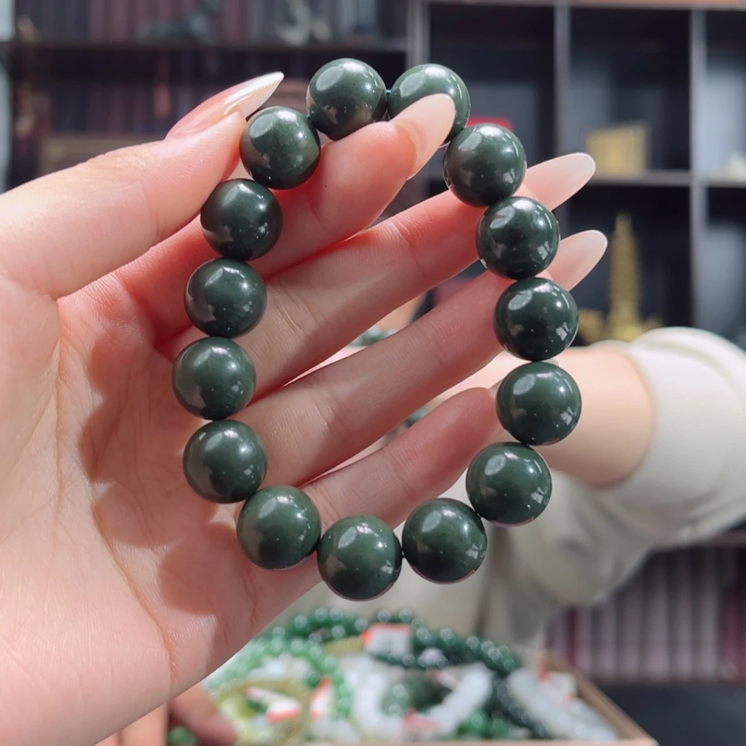 【闪购商品】和田玉手串未镶嵌新疆豆青14 多样性拍一发一