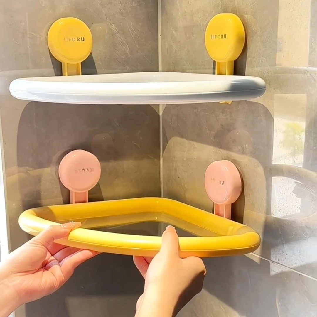 多巴胺浴室置物架家用墙上免打孔三角收纳架吸盘壁挂可沥水转角架