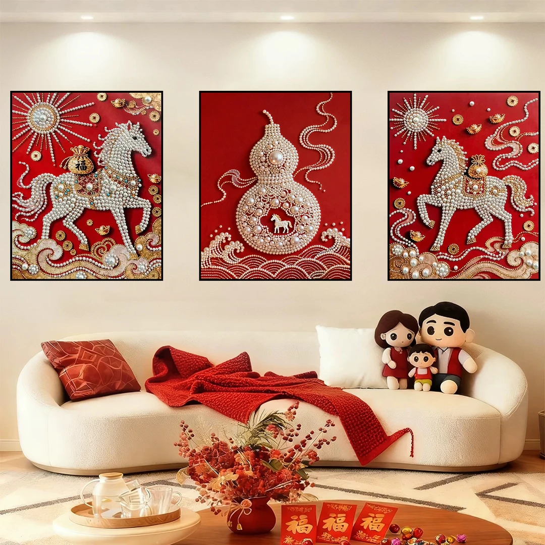 【三联】DIY珍珠画现代简约创意自带材料包珍珠三联画居家装饰挂画