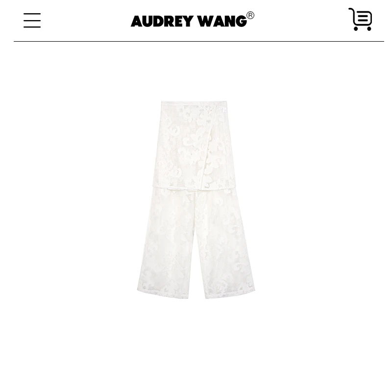 AUDREYWANG“摩登攻略”棉布绣蕾丝镂空直筒裤12199