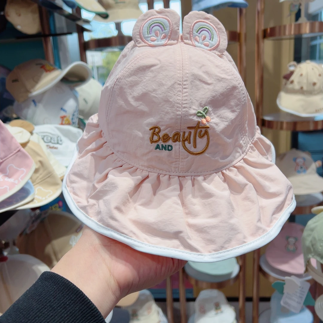 dudula/嘟嘟啦春夏薄款速干女童渔夫帽子绣字母樱桃盆帽儿童3638