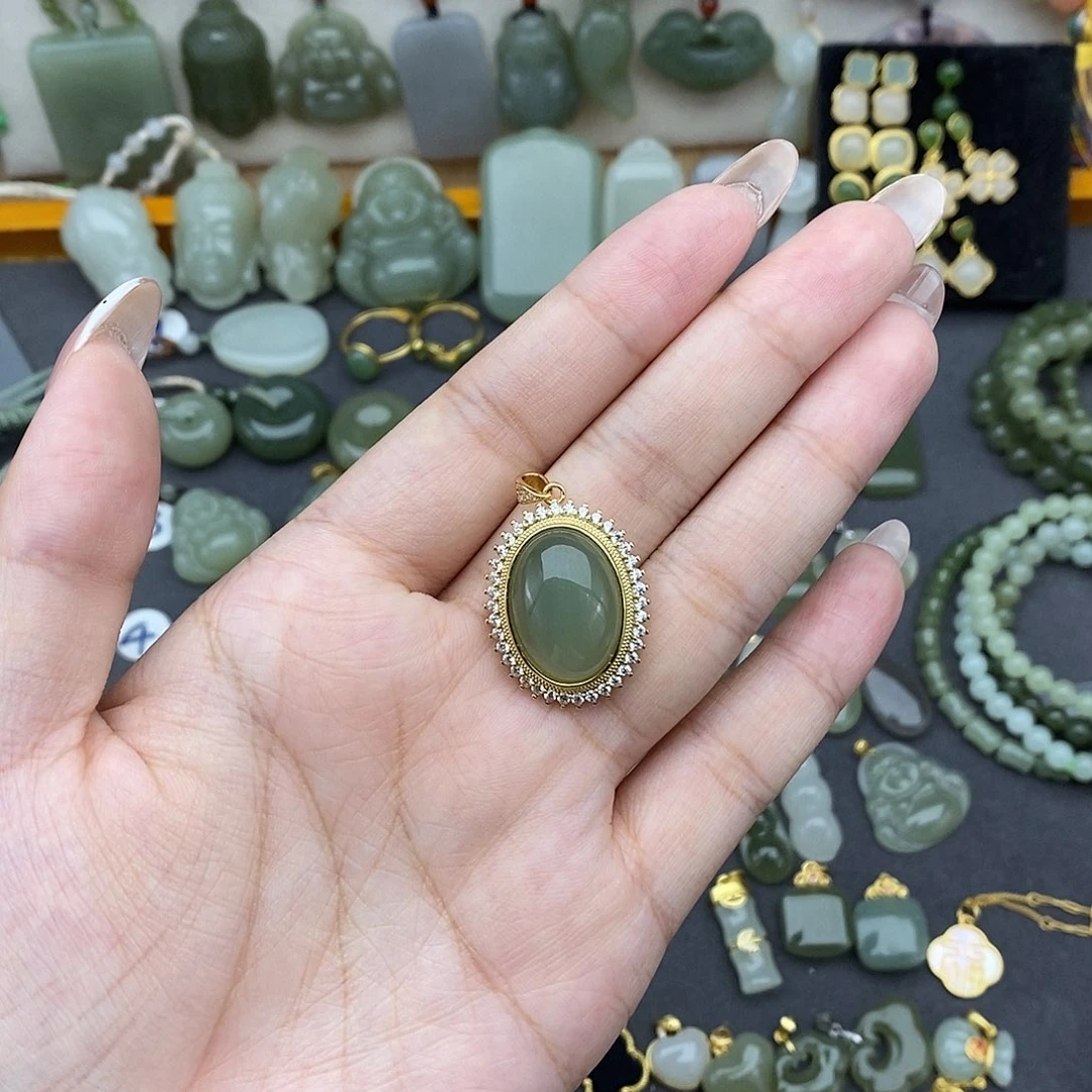吊坠(不含链)银S925镶嵌和田玉