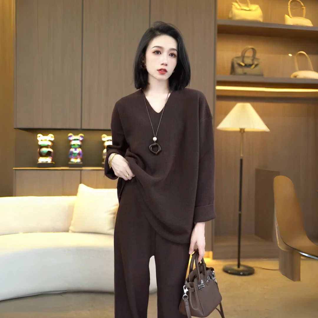 秋冬新款洋气韩版老钱风慵懒穿搭百搭显瘦针织套装7372