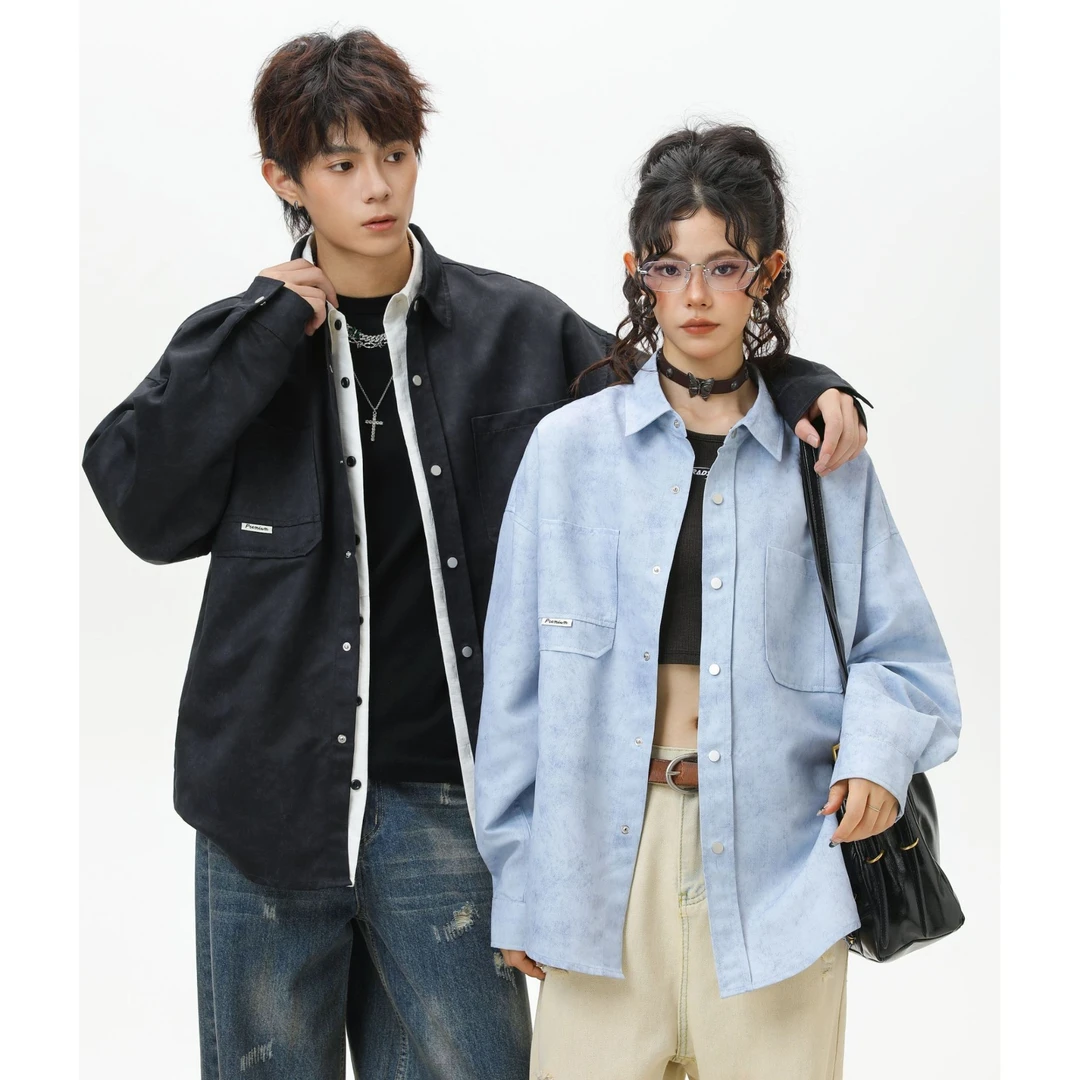 【全额运补】秋季工装风抗皱不起球衬衫牛仔潮流学院风荡领男女同款