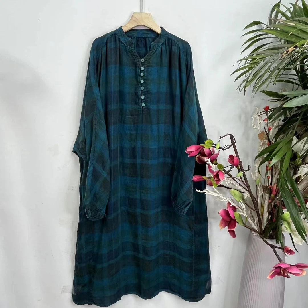 花璟原创设计复古炒色V领7粒扣袍裙（衣长123胸围150）