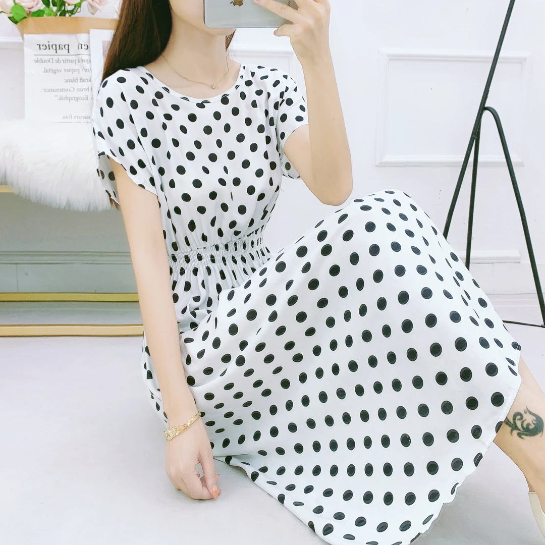 夏民族风棉绸碎花连衣裙海边度假人棉仙女裙大码印花绵绸短袖长裙