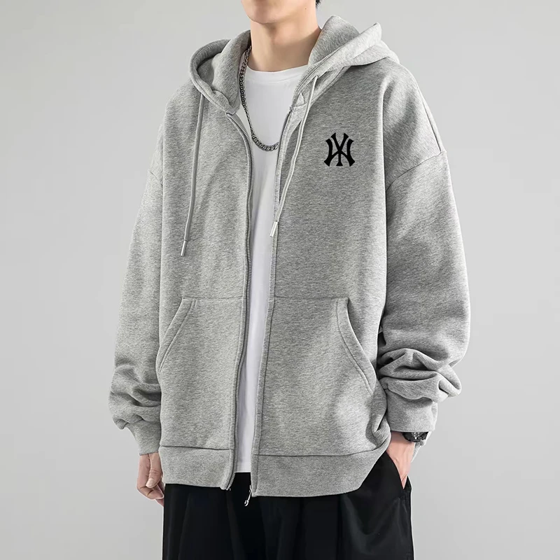 【精品】春秋款开衫卫衣男外套加绒保暖连帽衫潮牌情侣休闲运动上衣