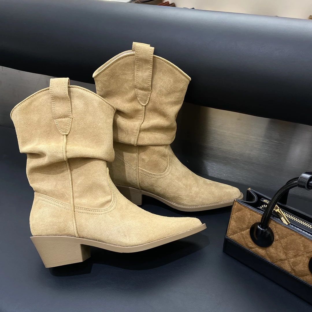 露秋·褶皱堆堆复古露丝同款时尚街头百搭短靴