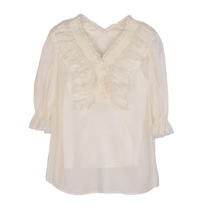 【林一】夏季衬衫女法式v领显瘦上衣25C1028