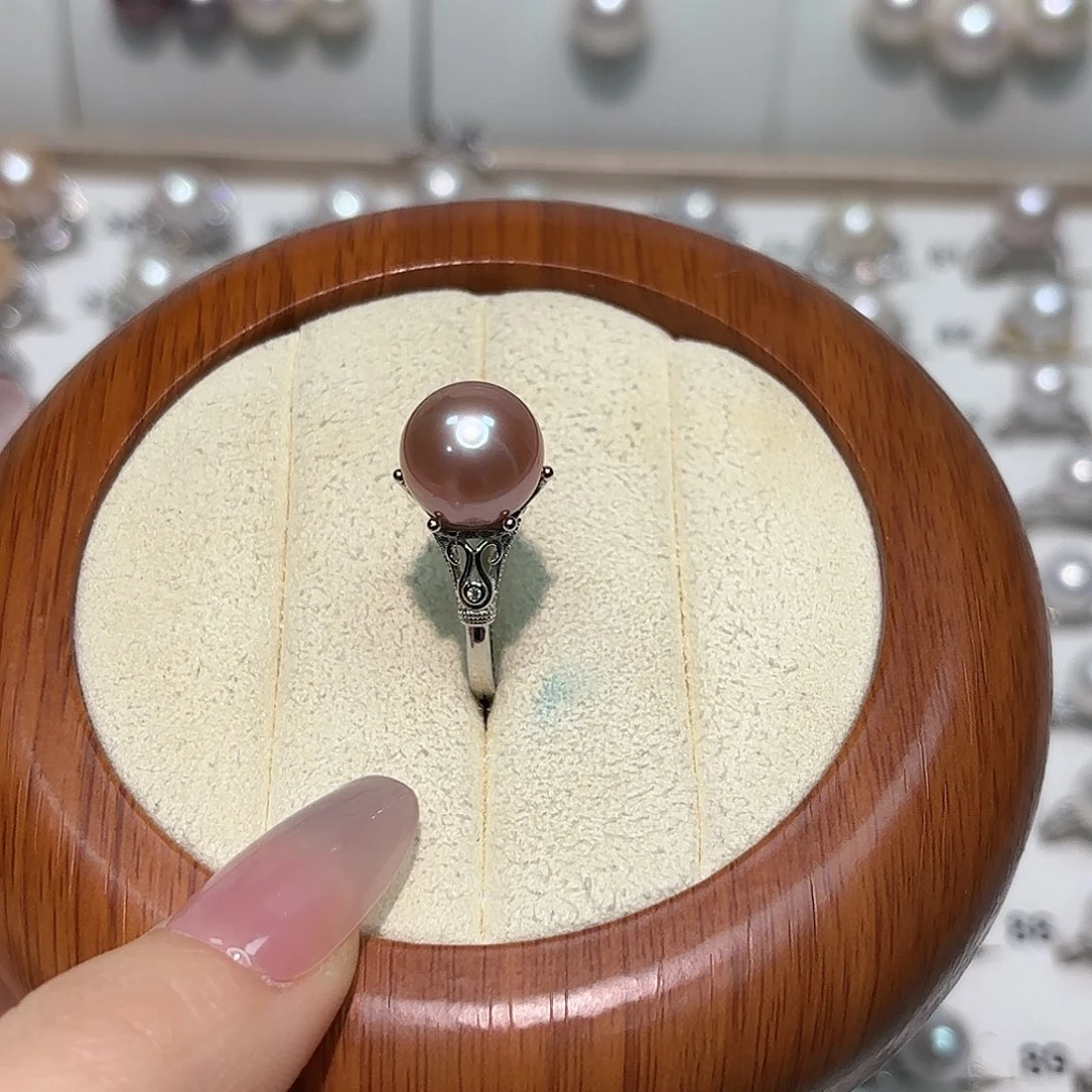 ****默戒指淡水珍珠银S925镶嵌