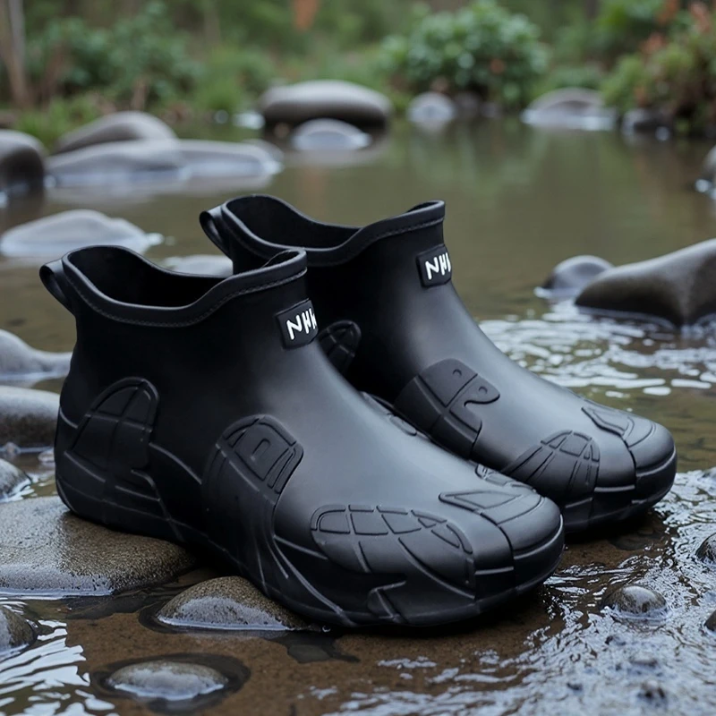 运动版男式防水防滑厚款防臭纯色雨鞋雨靴水胶鞋钓鱼鞋防水鞋厨房