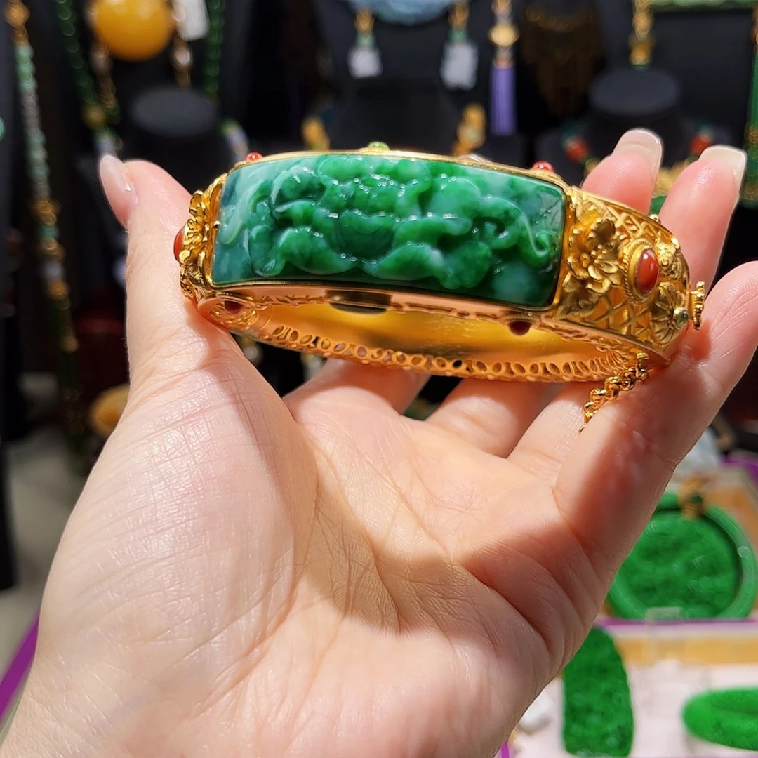 【闪购商品】翡翠手镯银S925镀金镶嵌福利