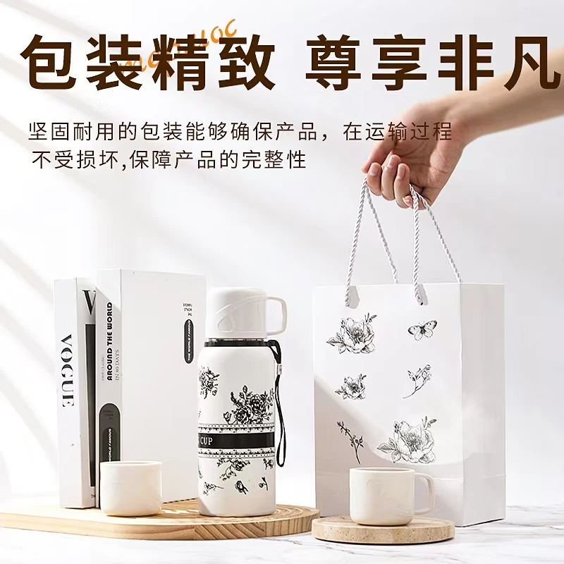 【一杯三盖数显保温杯水杯】高颜值316便携手提保温保冷带杯盖   lz
