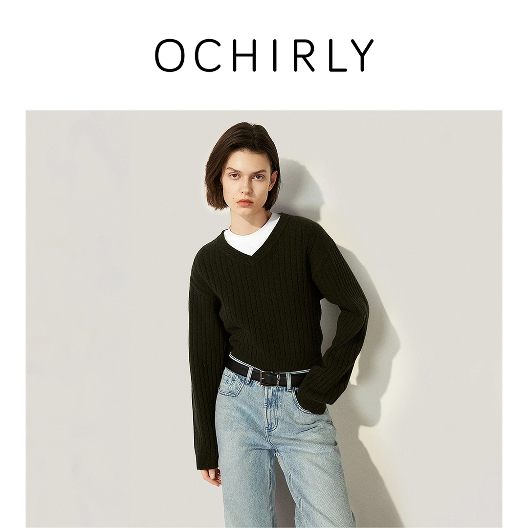 #OCHIRLY欧时力澳洲进口100%羊毛毛衣上衣短款25春季商场同款新品
