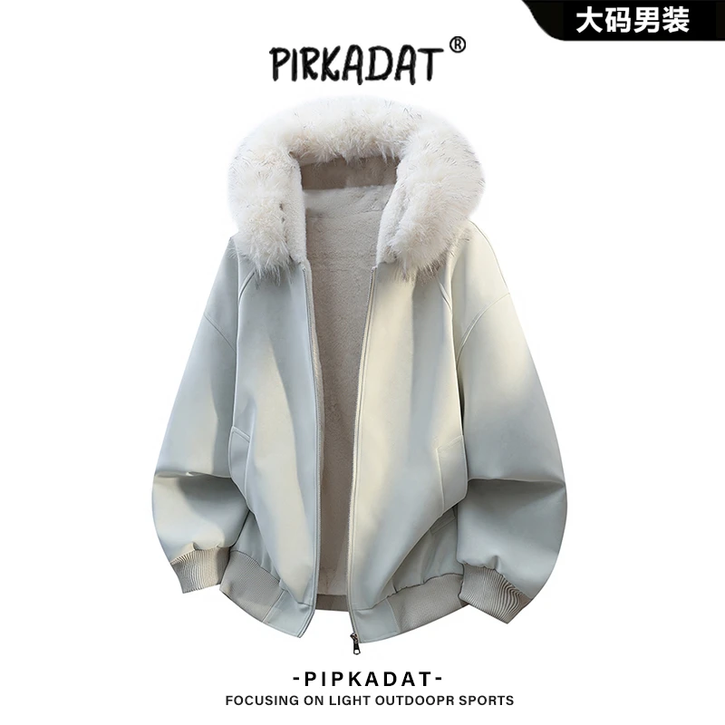 Pirkadat冬季加绒保暖座山雕棉衣新款荔枝纹棉服休闲连帽男士外套
