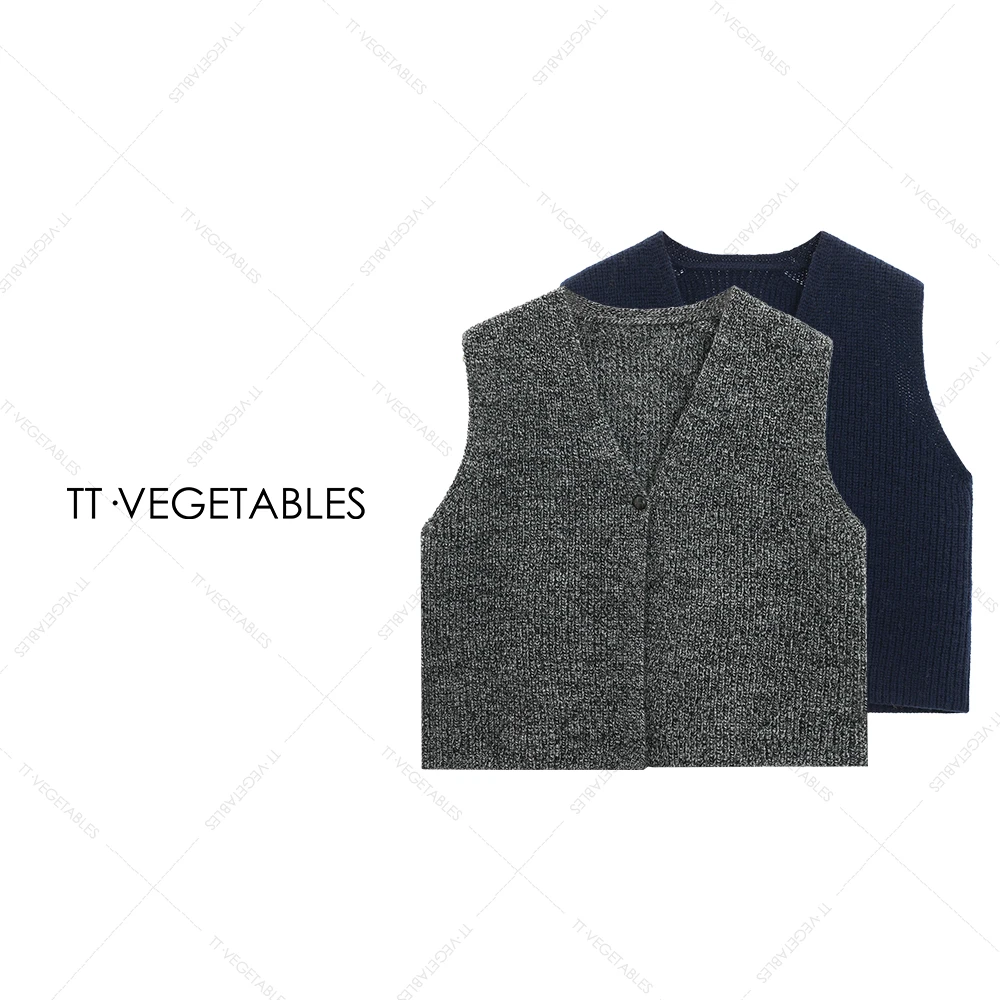 噢芬/小个子【月芽】百分百羊毛手工棒针混色无袖针织背心522144