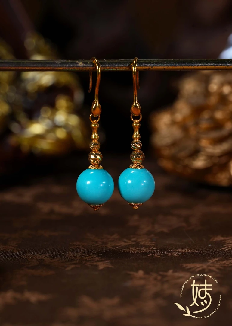 【婧婧精选】臻品 · 绿松石18K金圆珠耳坠9mm+ 时尚高级 多样性发