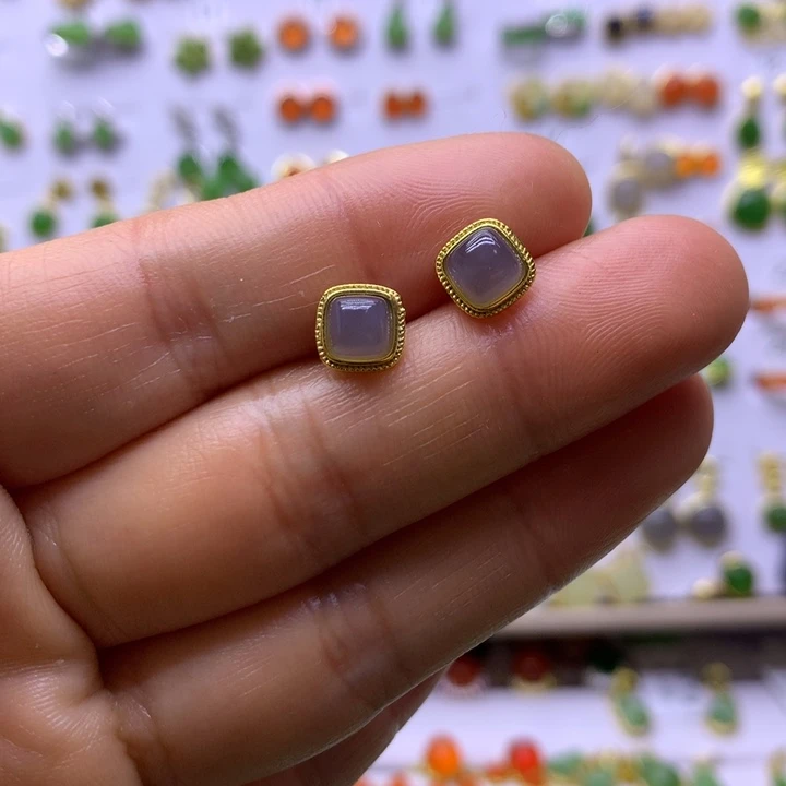 和田玉银S925镶嵌耳饰