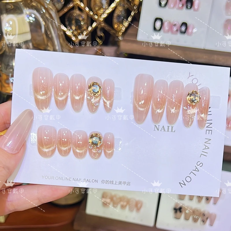 【香槟玫瑰】香槟金色腮红猫眼千禧玫瑰纯手工穿戴甲