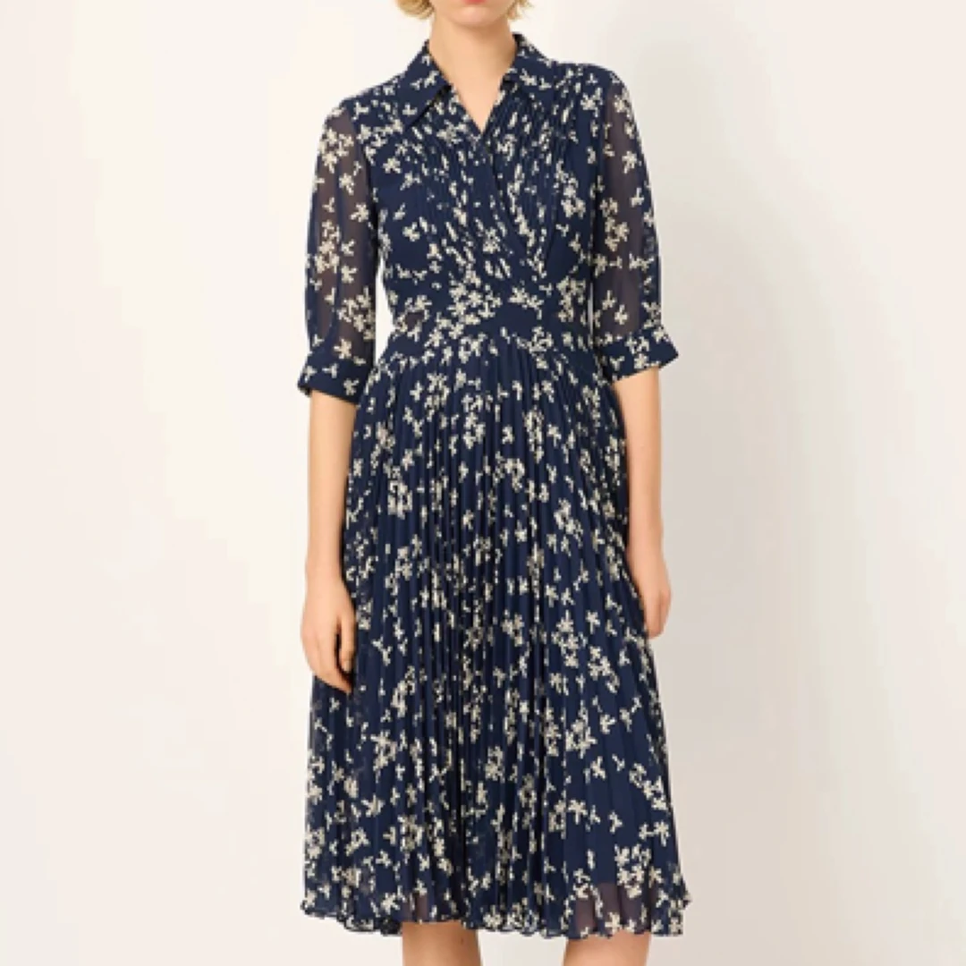 ZLR2025夏【阿卡】碎花领连衣裙女夏季新款气质收腰显瘦中长裙子