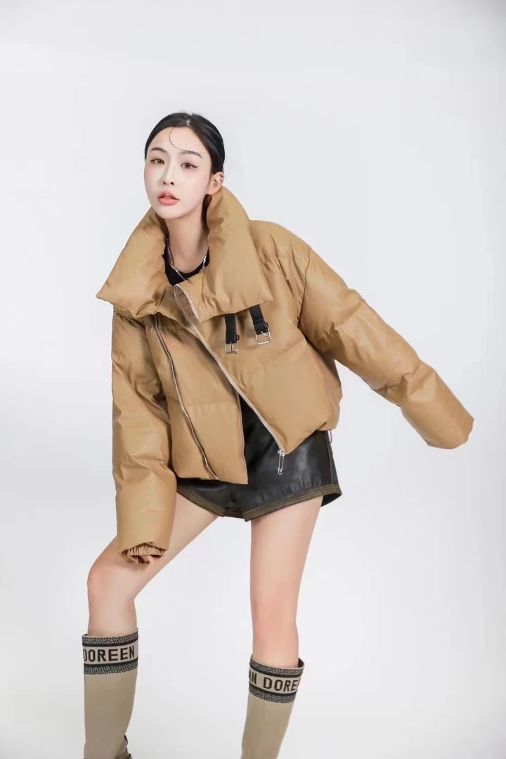 欧洲站2024冬季轻奢高级感白鸭绒立领羽绒服蛋白皮622