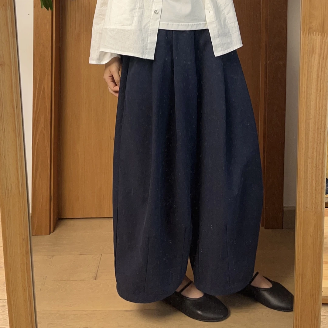 纯棉砂洗气球裤早秋新款宽松九分阔腿裤休闲文艺百搭气质
