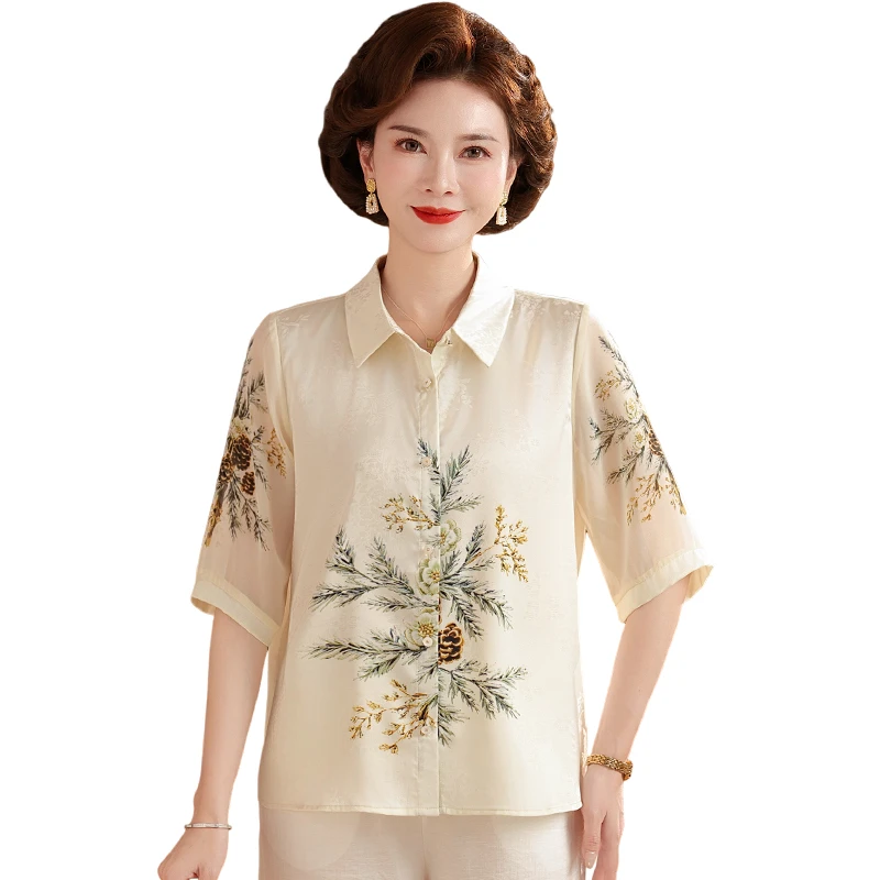 2025新款中年夏装妈妈衬衫40岁装时尚气质高档春装减龄宽松显瘦
