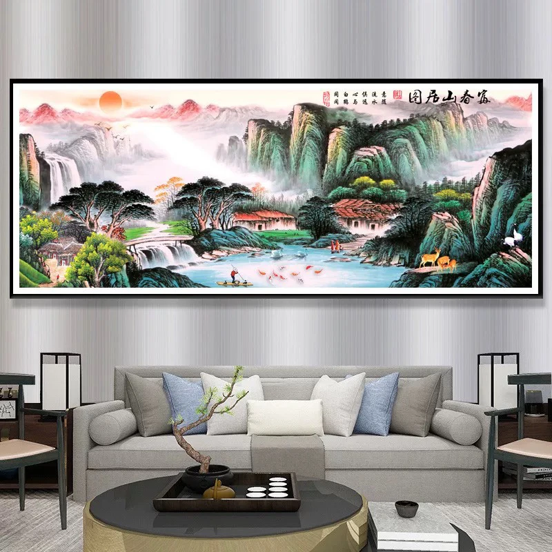 2.3大格纯手工绣好的十字绣成品150富春山居图客厅装饰挂画