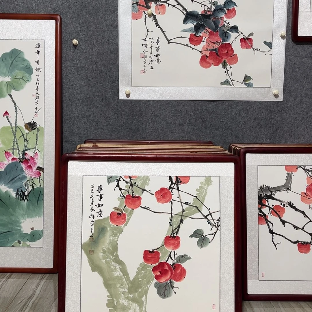 国画书画作品带框63×63