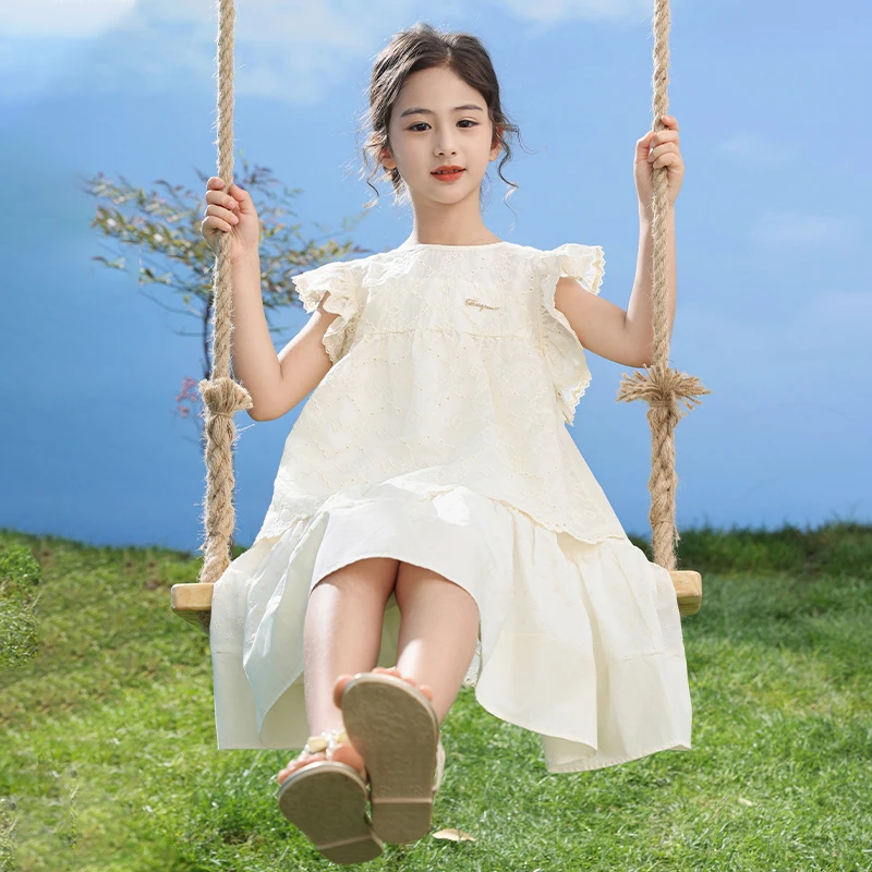 女童连衣裙两件套2025夏装新款棉布裙子时尚儿童蕾丝公主裙批发