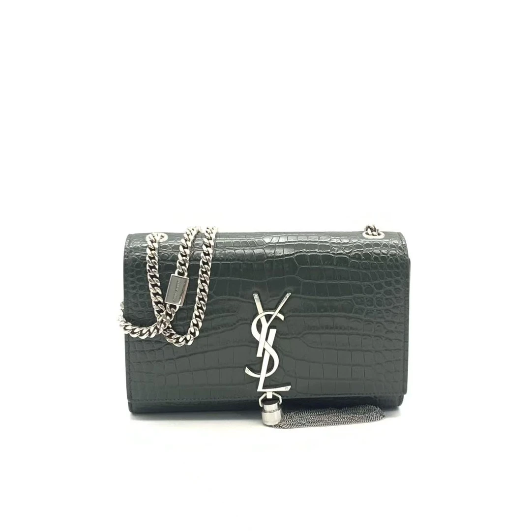 99新 YSL/圣罗兰 【安则专属】绿色鳄压小号流苏包